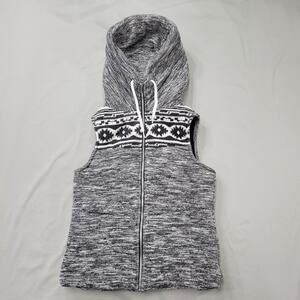 Miss Chievous Women’s Hooded Vest Aztec Print Knit Sweater Zip Front Boho M